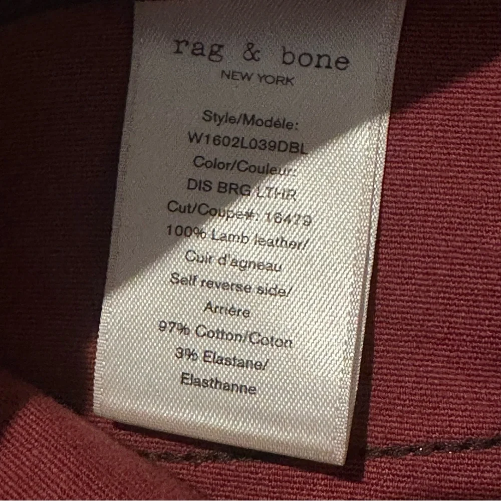 (Sold)RAG & BONE "THE LEATHER SKINNY" W1602L038DBL Women Size 26 WASHED BURGUNDY - Picture 8 of 12